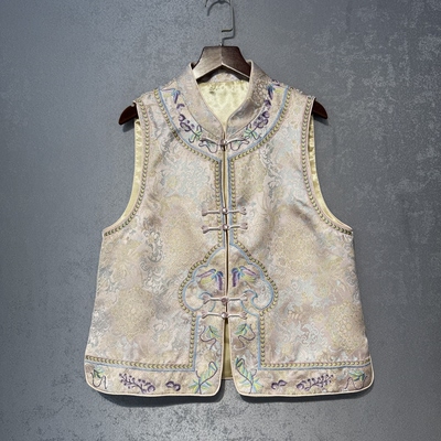 新中式国风马甲背心重工唐装马夹无袖提花重工刺绣坎肩上衣女春季