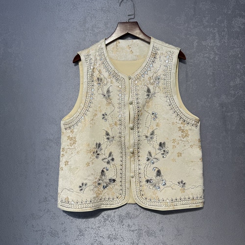 【千金归来】新中式织锦蝴蝶重工亮片串珠刺绣马甲减龄百搭坎肩女