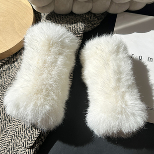 冬季兔毛手套可爱毛茸茸加厚保暖漏指皮草护手腕半指手套弹力女