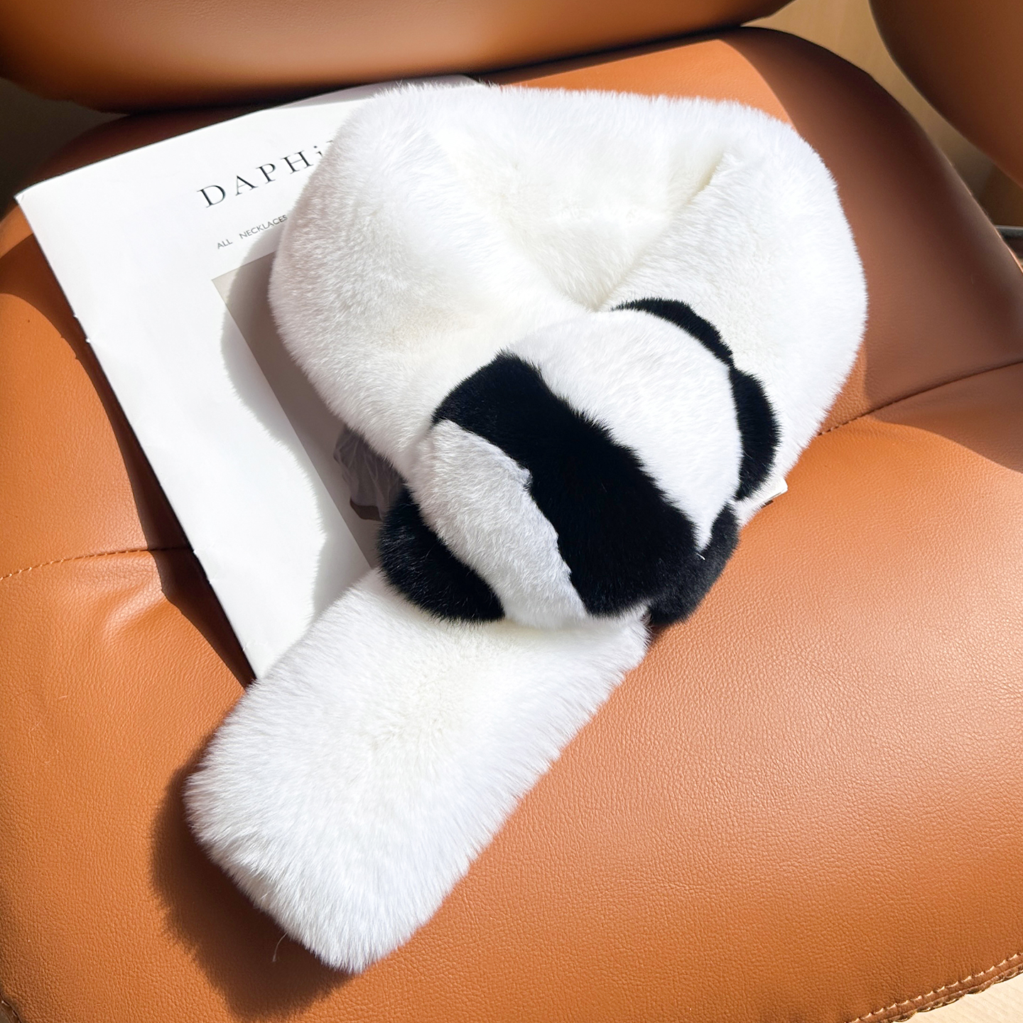 可爱獭兔毛小熊猫皮草双面围巾女