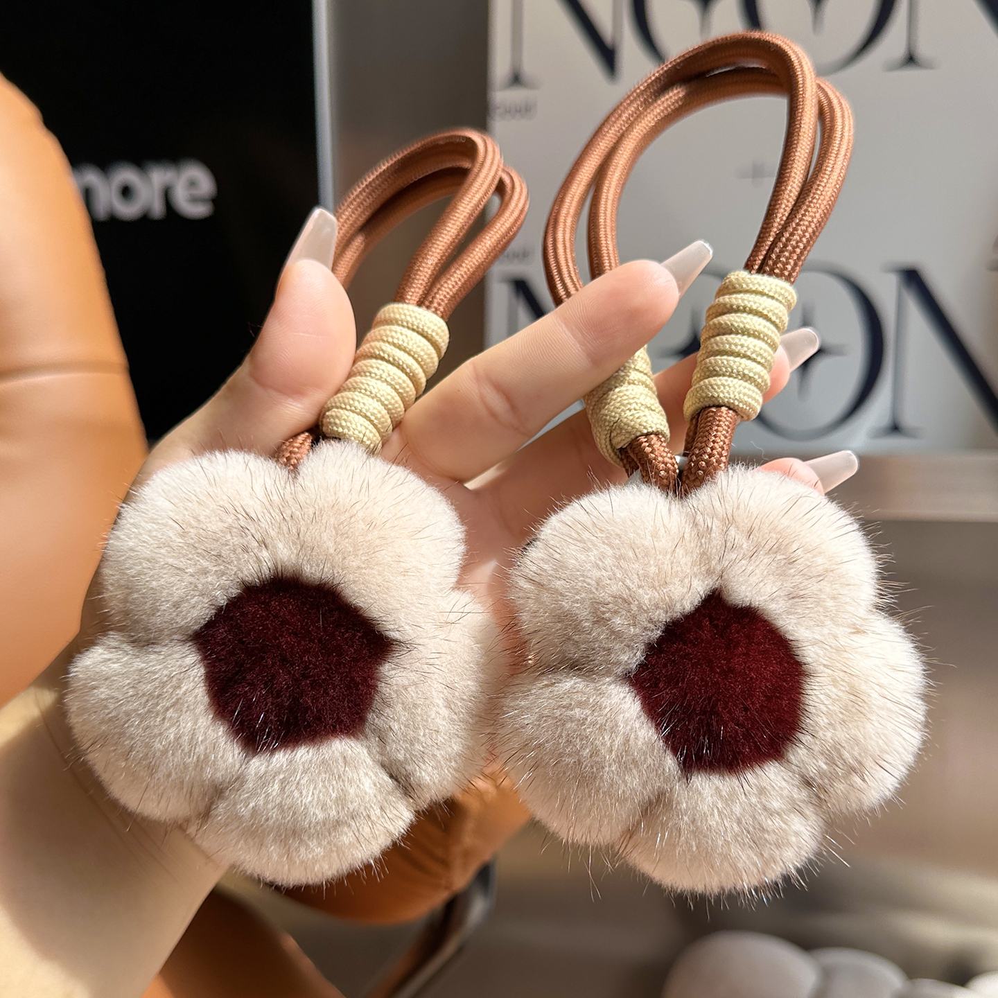 可爱真水貂毛小花汽车钥匙扣