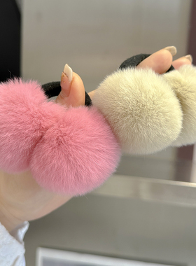 真獭兔毛绒球球头绳可爱简约百搭发绳弹力扎头皮筋发圈皮草头饰女