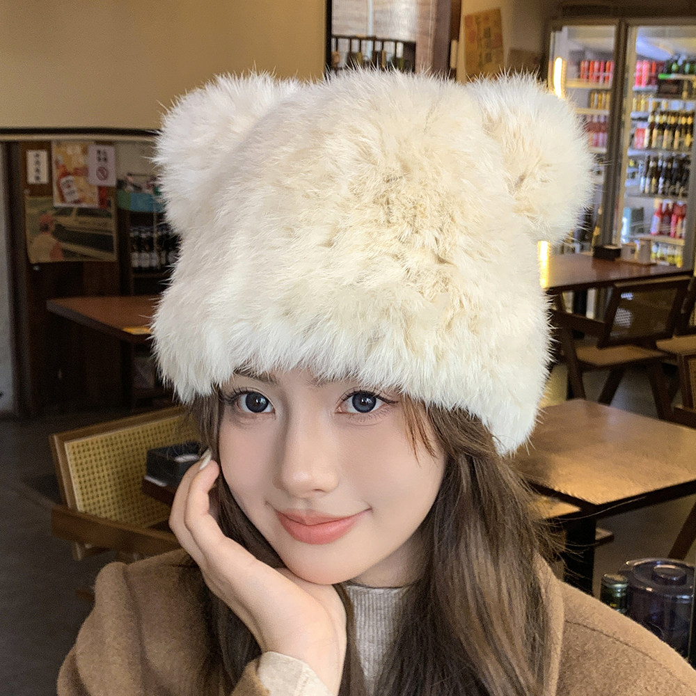 真兔毛可爱小熊耳朵帽子女秋冬毛线帽加厚防寒保暖毛绒皮草毛毛帽,服饰配件/皮带/帽子/围巾,帽子,淘宝优惠券,粉丝福利购,淘宝优惠卷