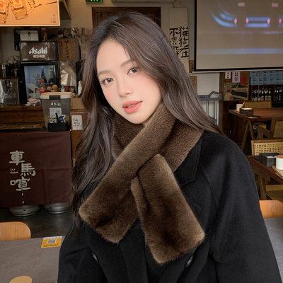 女士气质天鹅绒级双面水貂毛围巾