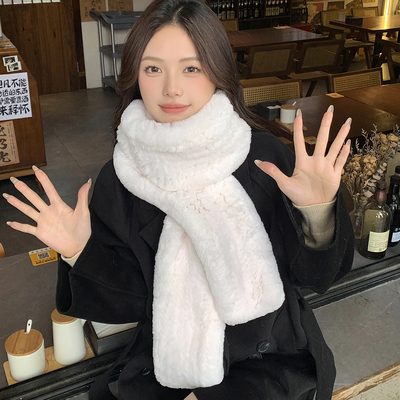 冬季双面兔毛加密编织百搭长围巾
