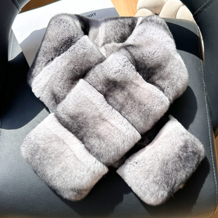 秋冬季高级感青紫蓝獭兔毛围巾龙猫色围脖双面加厚保暖御寒皮草女