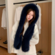 走秀款 狐狸毛风雪帽冬季 保暖旅行真毛围巾帽子皮草披肩女普鲁士蓝