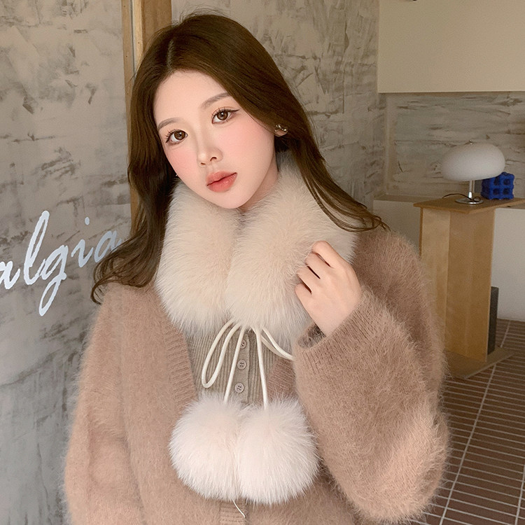 韩版新款狐狸毛小雪球围脖百搭可爱真毛毛皮草围巾女士大衣毛领子