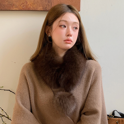新款气质狐狸毛围脖毛领子加球皮草围巾紫貂双面毛加厚加绒獭兔毛