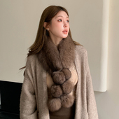 新款 百搭大毛球毛毛围脖气质 编织皮草围巾双面狐狸毛球球女秋冬季