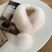 韩版 狐狸毛双面围脖保暖毛绒围巾反面獭兔毛磁扣真毛毛纯色女秋冬