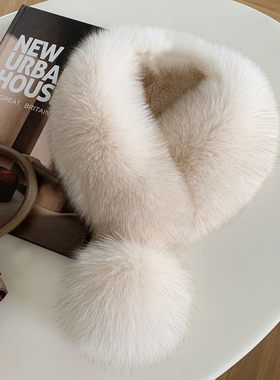 韩版狐狸毛双面围脖保暖毛绒围巾反面獭兔毛磁扣真毛毛纯色女秋冬