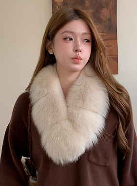 新款气质狐狸毛双面毛围巾整皮保暖毛领獭兔毛百搭皮草毛围脖女士