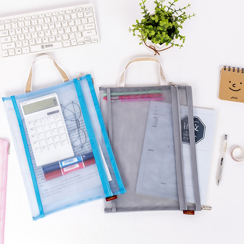 天骏D-2313双层尼龙透视纱网袋学生手提文件袋试卷袋书本袋分类