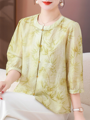 新款妈夏装真丝衬衫洋气