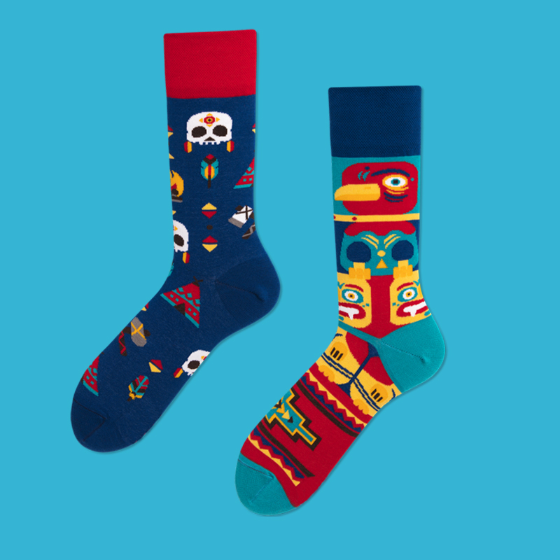 ab不对称时尚彩色中筒袜买4送1