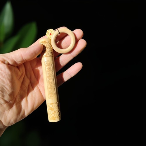 如意金箍棒正圆水晶料文玩手把件实心竹高密度浮雕款雕刻竹编