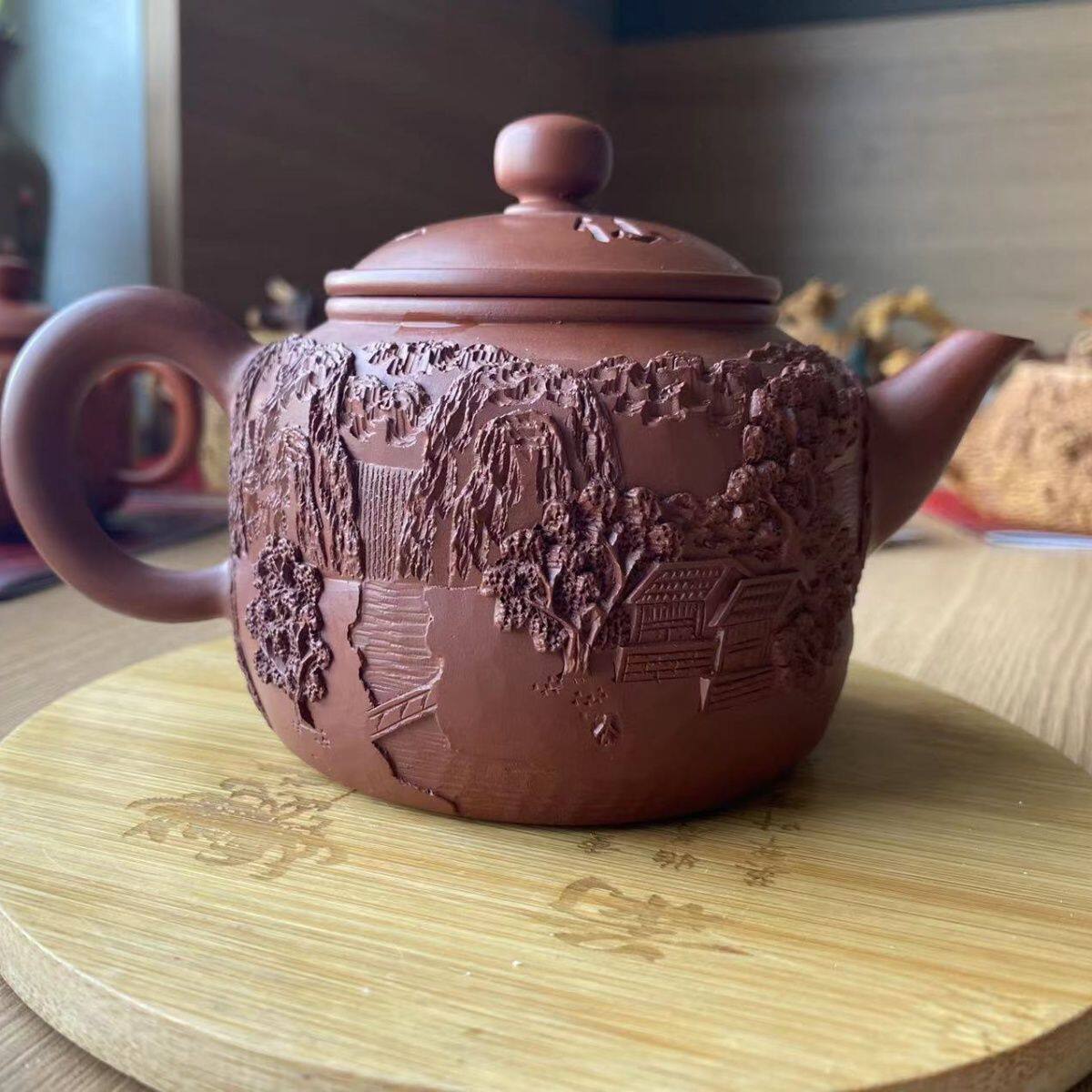 宜兴紫砂壶 山水 手工陈东铸紫砂壶枯木逢春茶壶家用泡茶壶套装茶