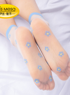 LM 5双韩系超薄脚尖透明短袜夏天糖果色丝袜女中筒薄款彩色水果袜