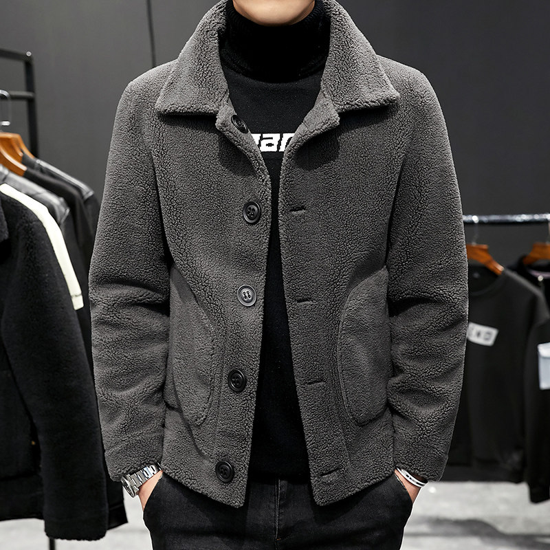 皮毛一体外套双面穿颗粒纯色翻领