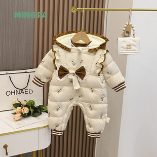婴童冬装衣服冬季羽绒服女宝宝连体衣加绒保暖哈衣婴儿冬款外出服