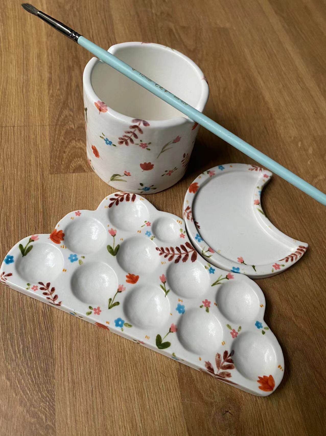 便携手工创意造型陶瓷调色盘水彩颜料好清洗写生套装调色盘