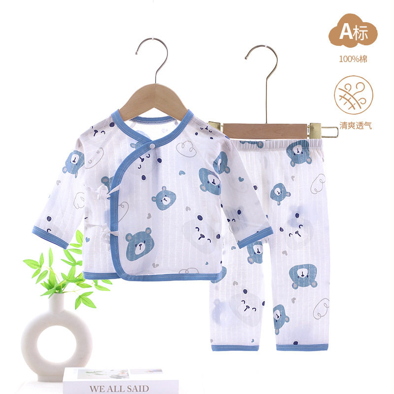 夏季薄款婴儿分体衣a类新生儿衣服0-3月纯棉空调服宝宝套装婴童装