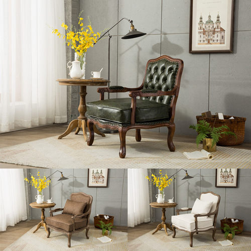 丽婉欧美式实木复古老虎椅沙发椅