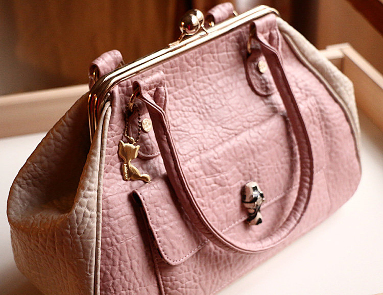 新款医生包合成革pu女包斜挎女士单肩手提包包粉色 卡扣原包装