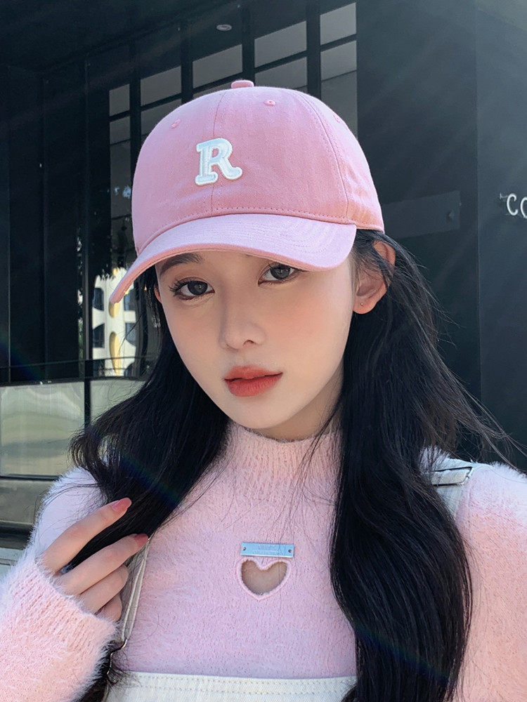 网红粉色鸭舌帽子女2022新款时尚软顶棒球帽宽帽檐大脸学生出游潮