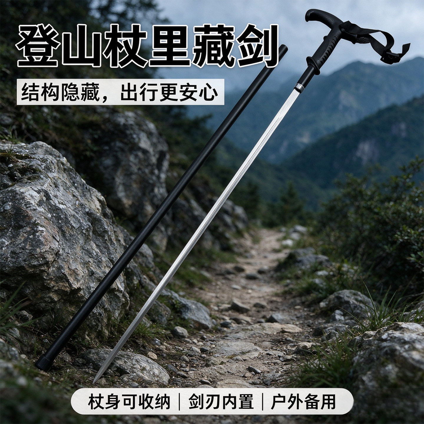 户外手杖剑登山杖拐杖剑一体剑隐藏式棍中剑爬山便携道具未开刃