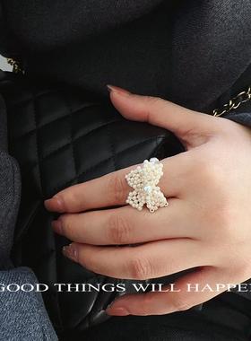 蝴蝶结戒指少女风小清新减龄ins立体编织弹力指戒闺蜜手工礼物戒