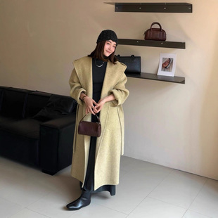 双面羊毛大衣女慵懒风宽松大版系带长款保暖加厚羊绒腰带毛呢外套