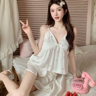 潮冰丝睡衣女士少女感吊带短裤 2025夏季 性感睡衣带胸垫甜美纯欲风