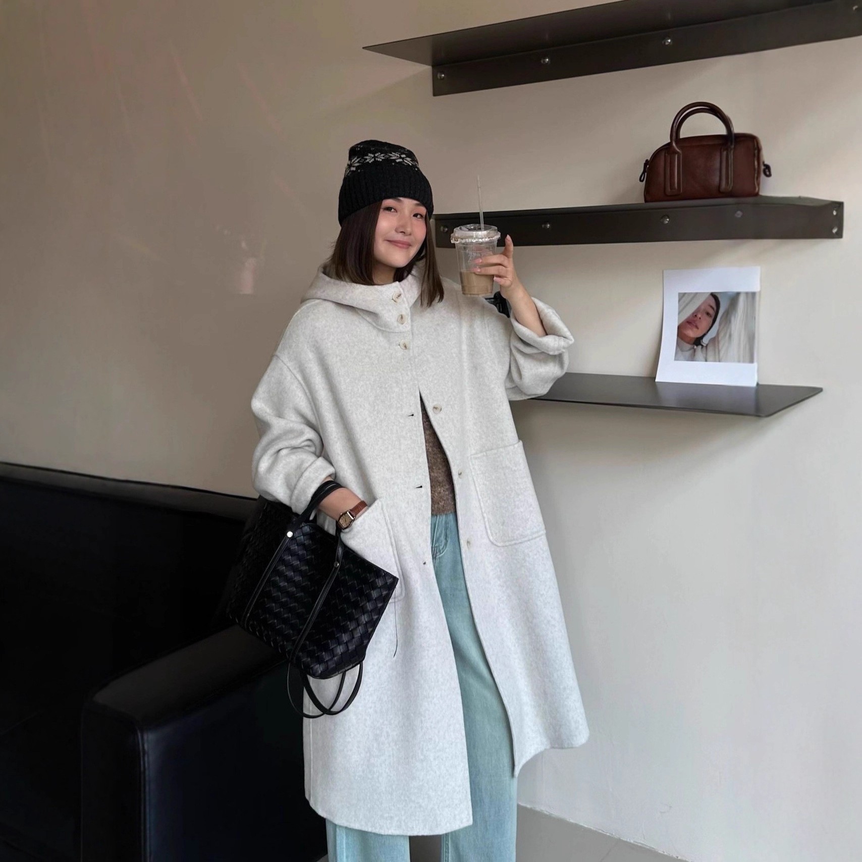 双面羊毛大衣女2025秋冬加厚连帽单排扣立领大口袋厚羊绒毛呢外套