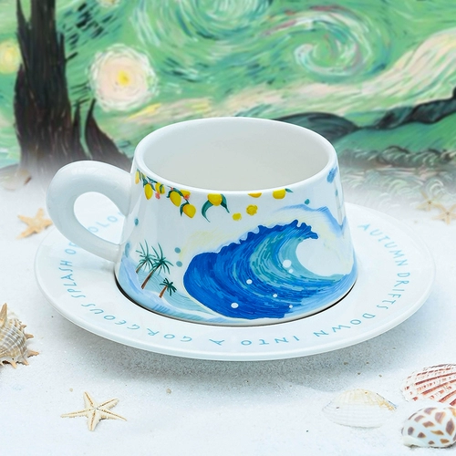 Оригинальный подарочный керамический чашка Mark Cup Light Luxury Art Иллюстрация волны Ocean Coffee Cup Cup Switch