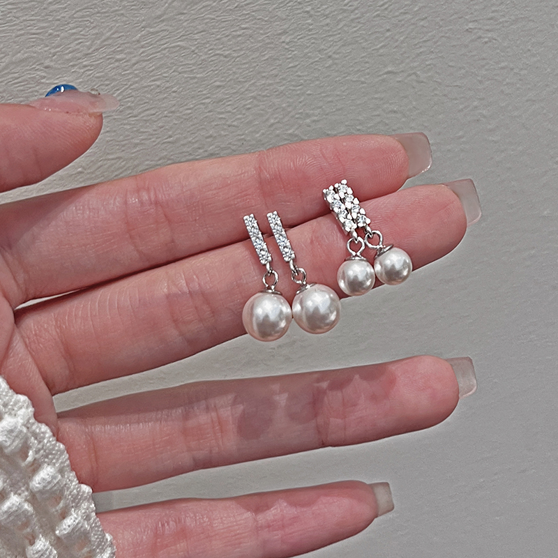 竖条耳环925纯银+施家珍珠