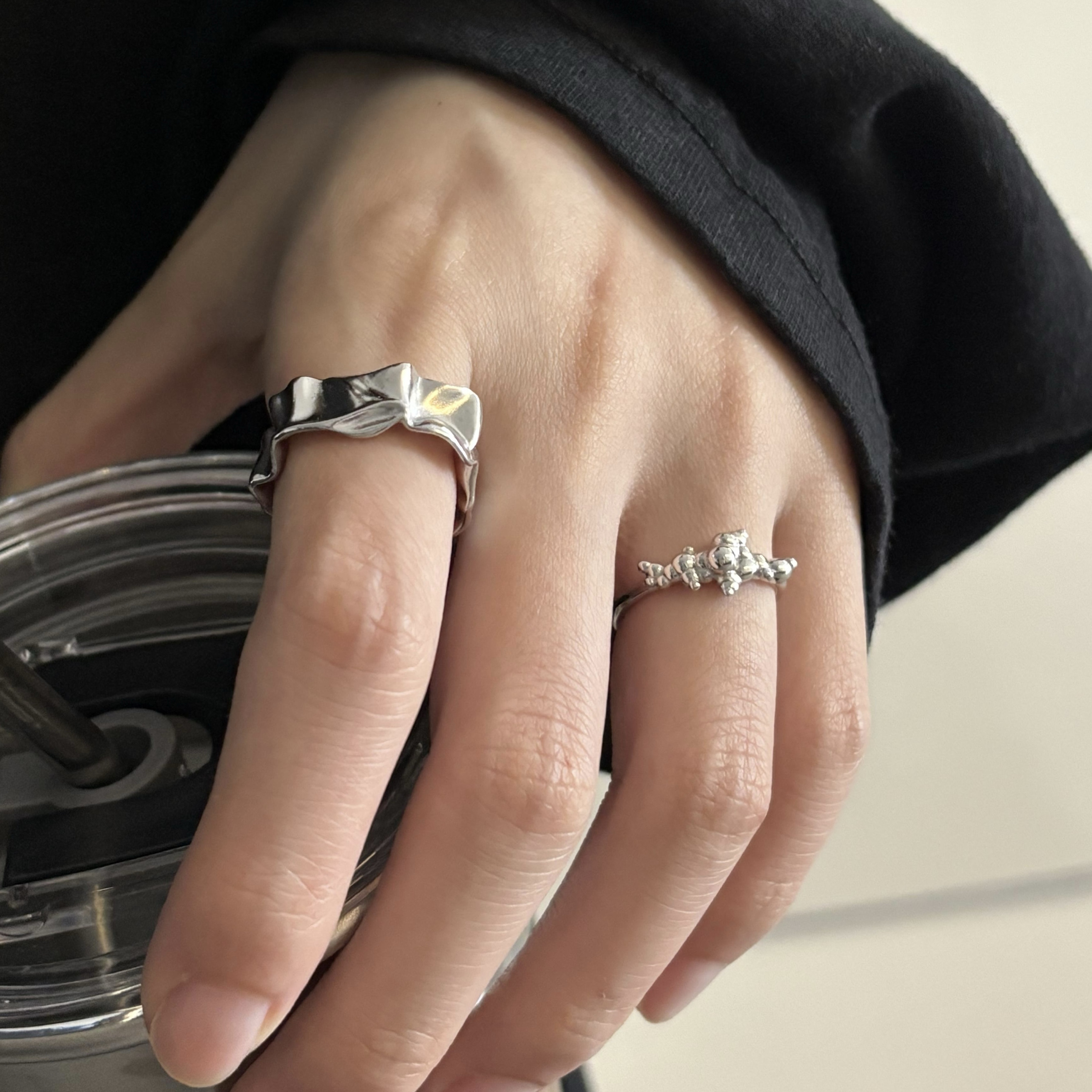 随性搭配】s925纯银磨砂哑光质感开口戒指 精致葡萄戒女韩版百搭