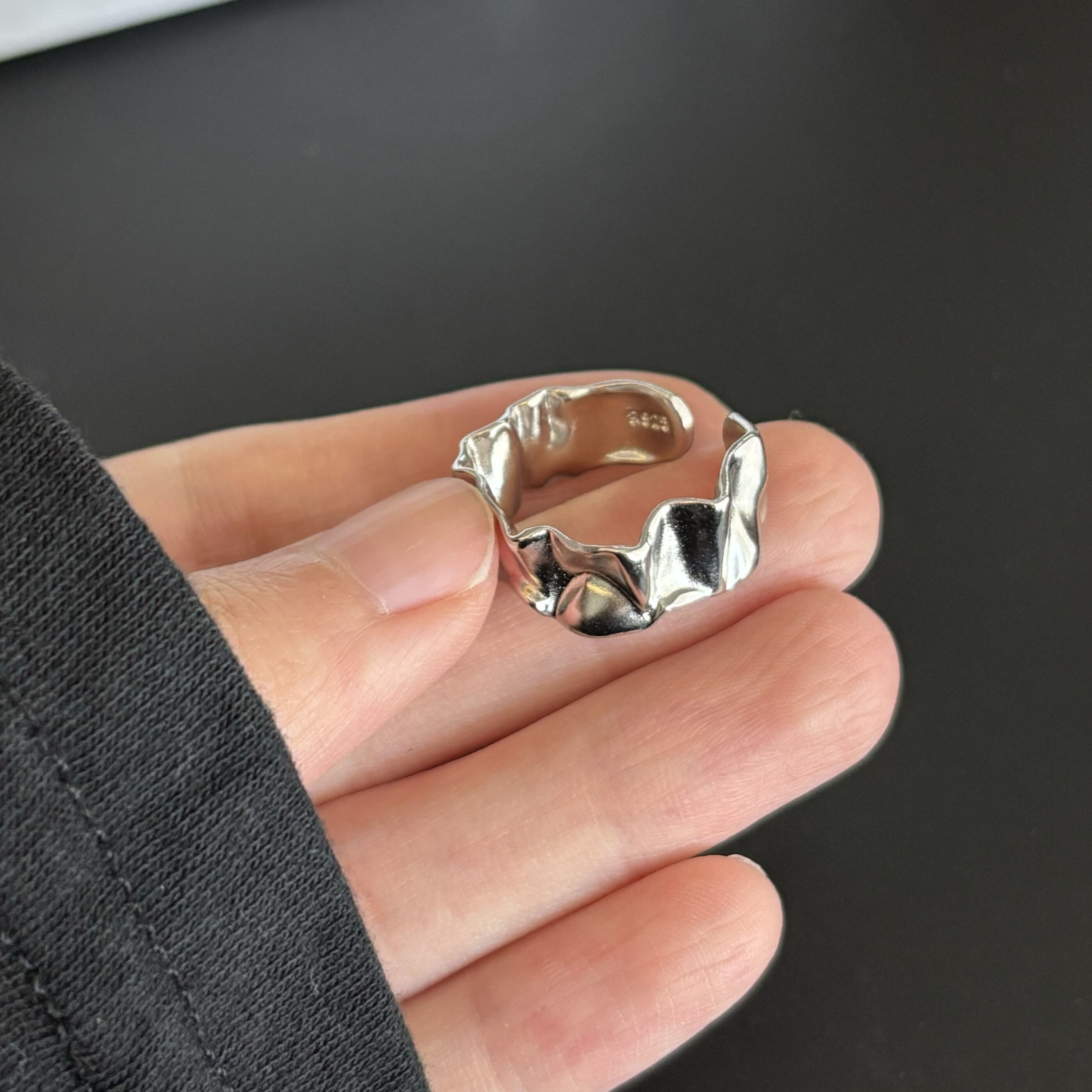 随性搭配】s925纯银磨砂哑光质感开口戒指 精致葡萄戒女韩版百搭