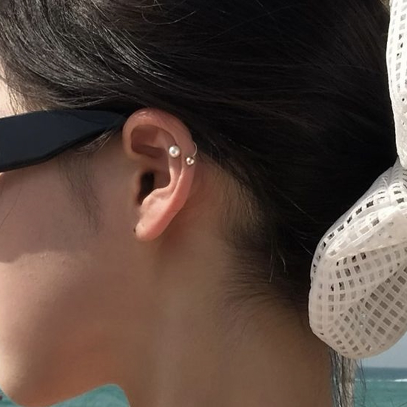 睡觉免摘S925纯银豆豆耳骨耳钉小巧养耳洞螺丝珍珠两用耳环耳饰女