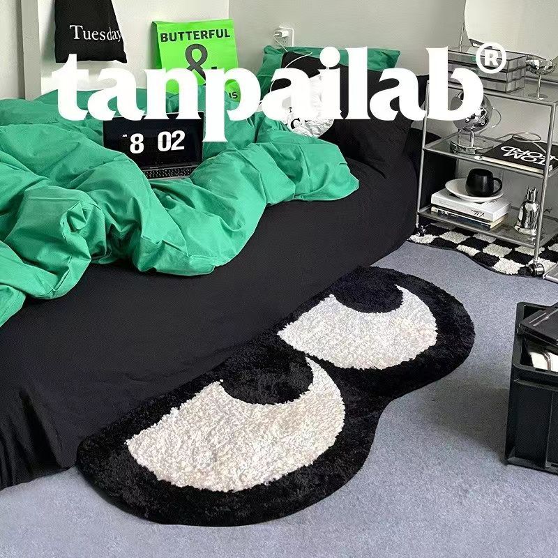 网红爆款仿羊绒床边地毯黑白风地毯卧室毯客厅窗边防潮耐脏地垫