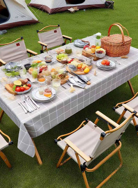 户外露营旅游一次性桌布长方形格子台布幼儿园春游野餐垫加厚防水
