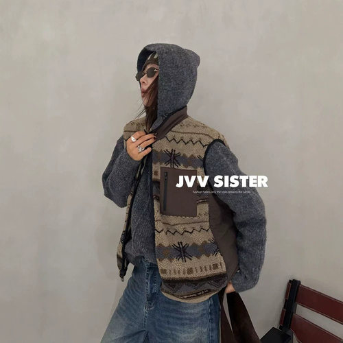 JVV十三行2026冬季新款设计感两面穿加厚马甲叠穿无袖外套女91333