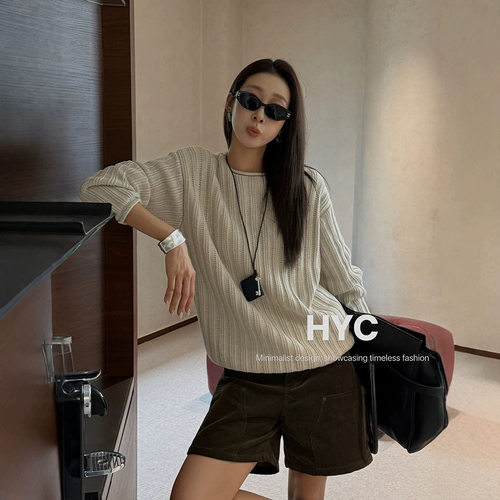 HYC十三行2026秋季新款慵懒松弛感圆领宽松上衣百搭针织毛衣21003