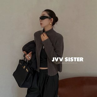 JVV十三行2026冬季新款简约立领羊毛针织上衣百搭毛衣外套女91392