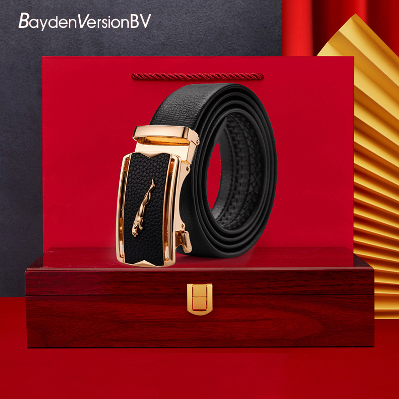 商务头层牛皮合金捷豹皮带礼盒装