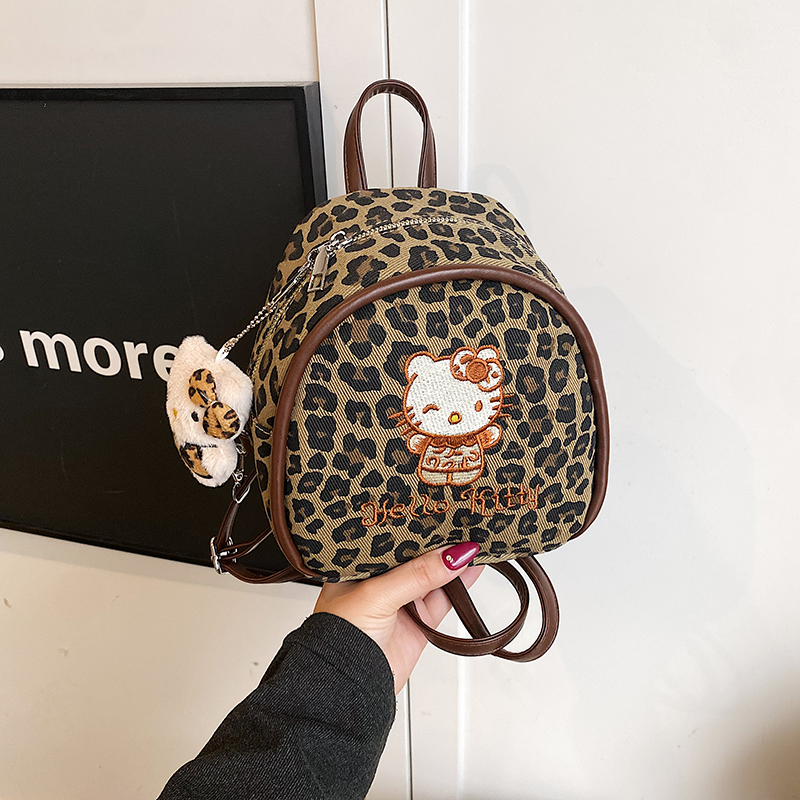 2025秋冬季韩版豹纹复古可爱猫咪研学书包小女孩外出游玩亲子背包