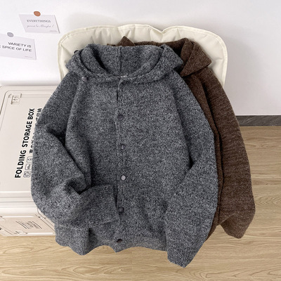 纯色连帽开衫毛衣男女简约秋冬季2025新款休闲针织衫打底长袖宽松