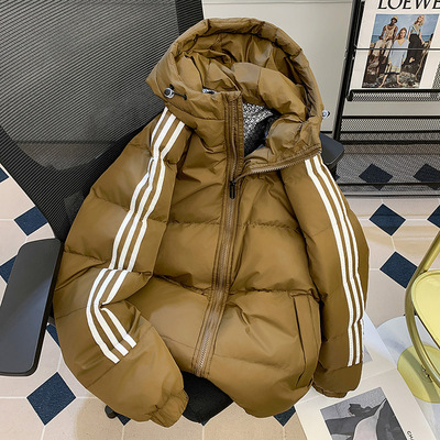 冬季新款羽绒棉衣男女外套加厚保暖棉袄连帽三条杠面包服宽松棉服