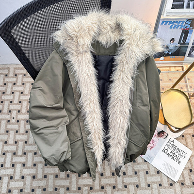 毛领拼接座山雕羽绒棉服男款冬季高级感加厚保暖连帽棉衣美式工装